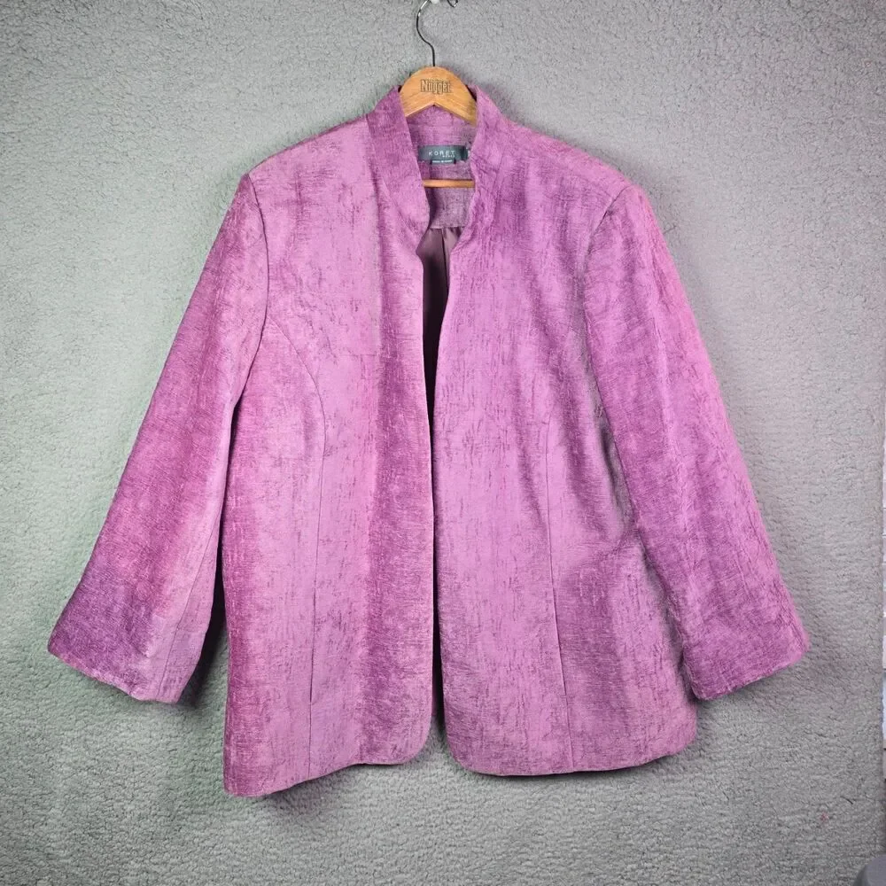 Koret Woman Jacket Purple 26W Textured Tapestry Open Front Career